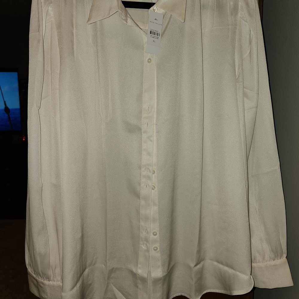 Ann Taylor White Blouse Classic Long-Sleeve Top